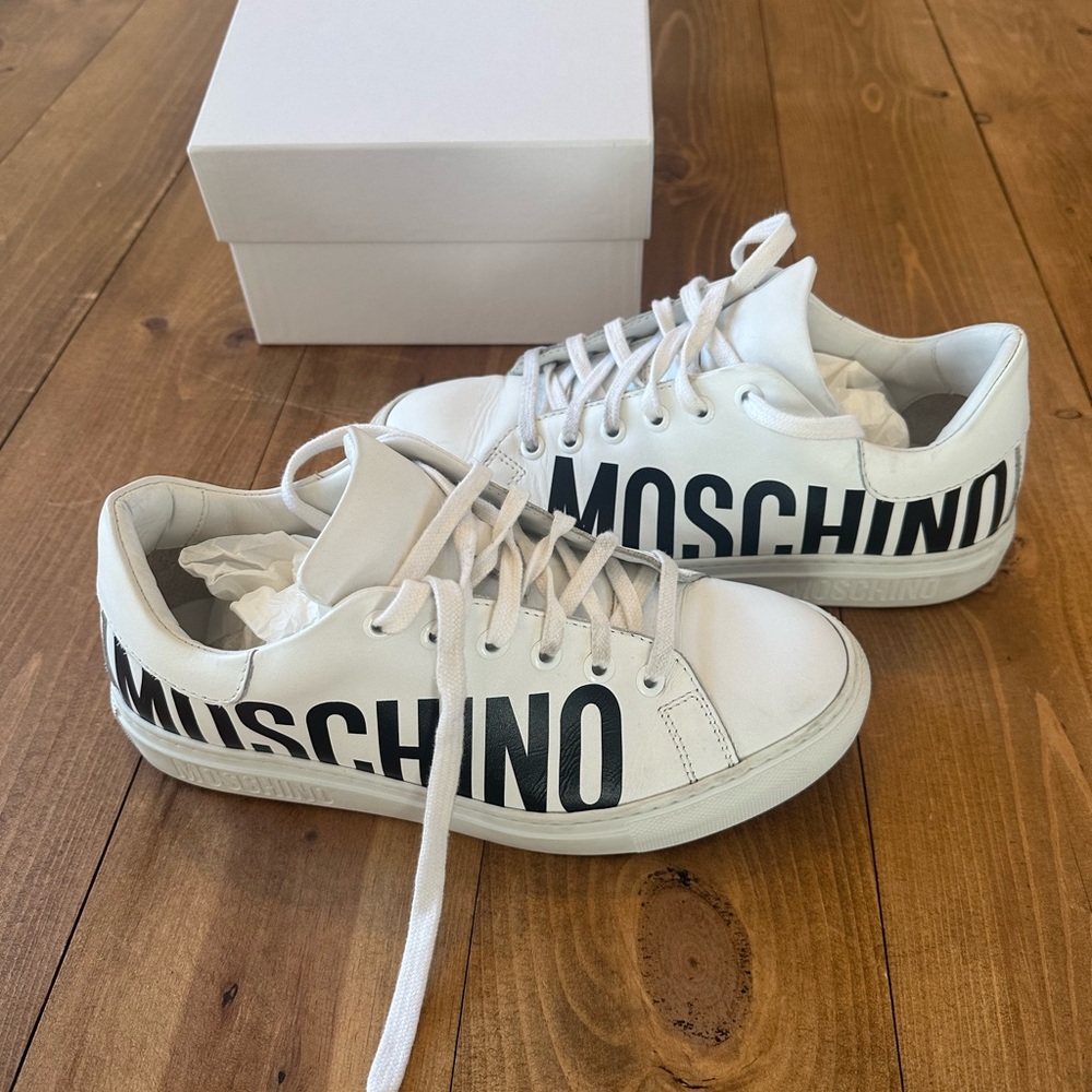 Moschino White Leather Sneakers 37